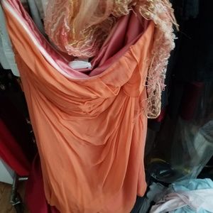 Beautiful orange, salmon dress with scarf.